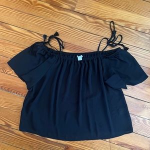 J. Crew Black Off the Shoulder Tassel Top